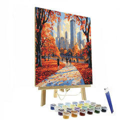Autumn Leaves in Central Park with Midtown Skyline Recent York City - DIY Painting By Numbers Kit