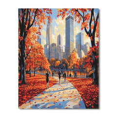 Autumn Leaves in Central Park with Midtown Skyline Recent York City - DIY Painting By Numbers Kit