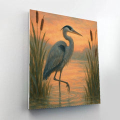 Heron at the Reed Framed Sunset Marsh - DIY Painting By Numbers Kit