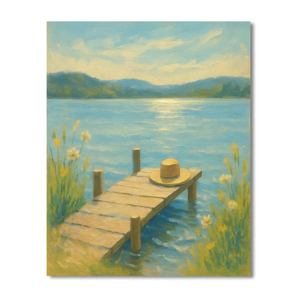 Wildflower Dock on a Gentle Summer Blue Lake - DIY Painting By Numbers Kit