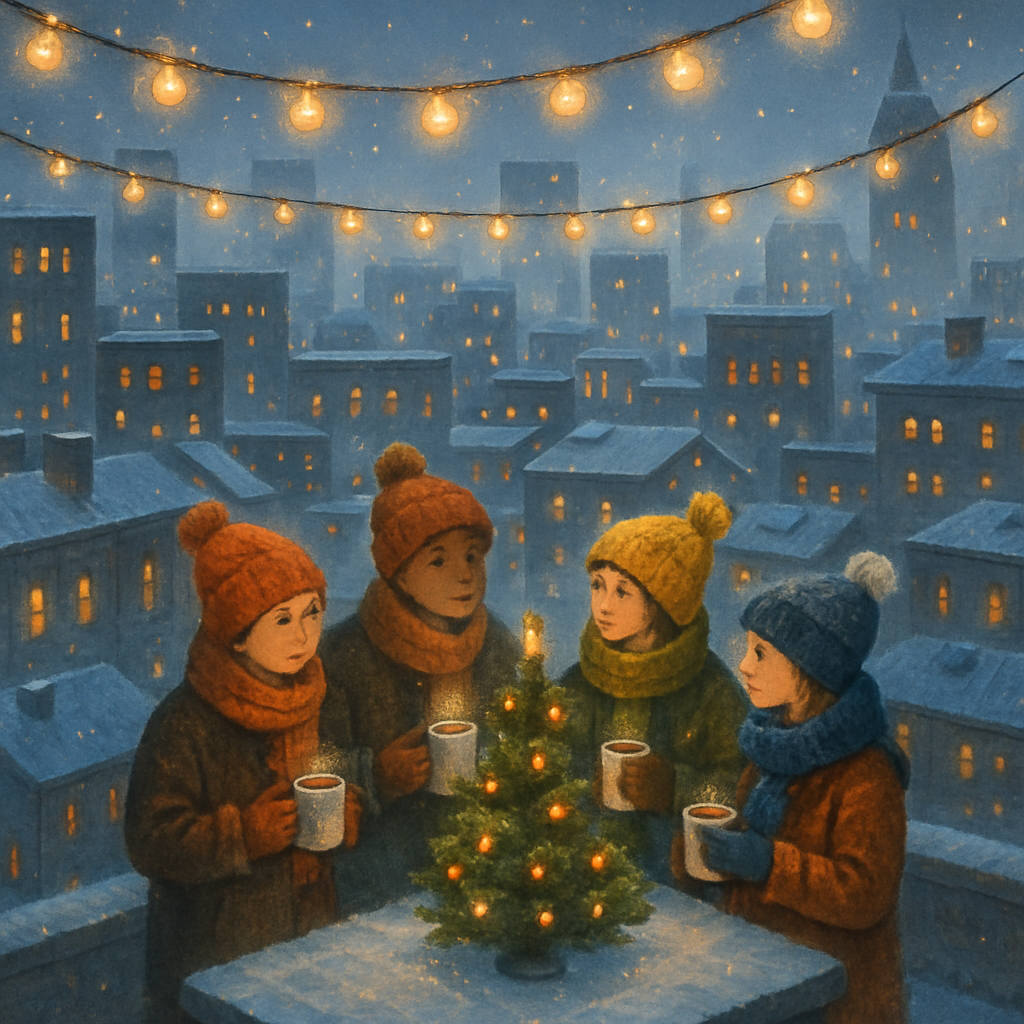 Snowy Rooftop Hot Cocoa Party - DIY Painting By Numbers Kit
