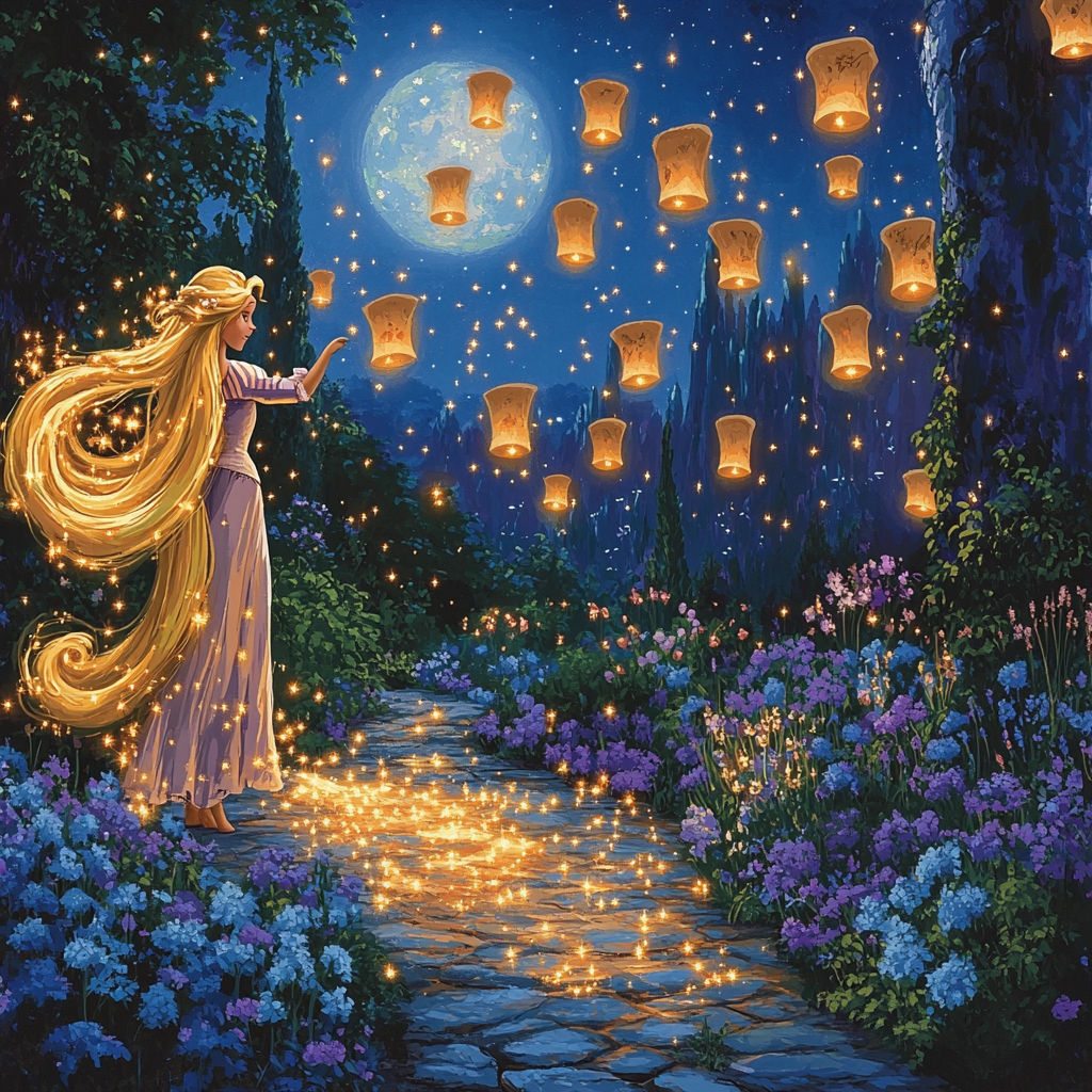 Rapunzel Lantern Garden Glow Disney Inspired - DIY Painting By Numbers Kit