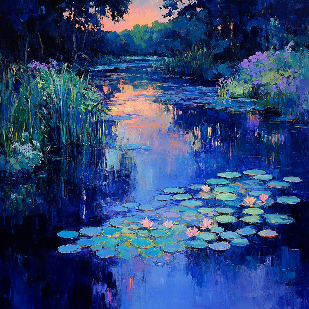Claude Monet Inspired Garden Pond In Late Evening - DIY Painting By Numbers Kit