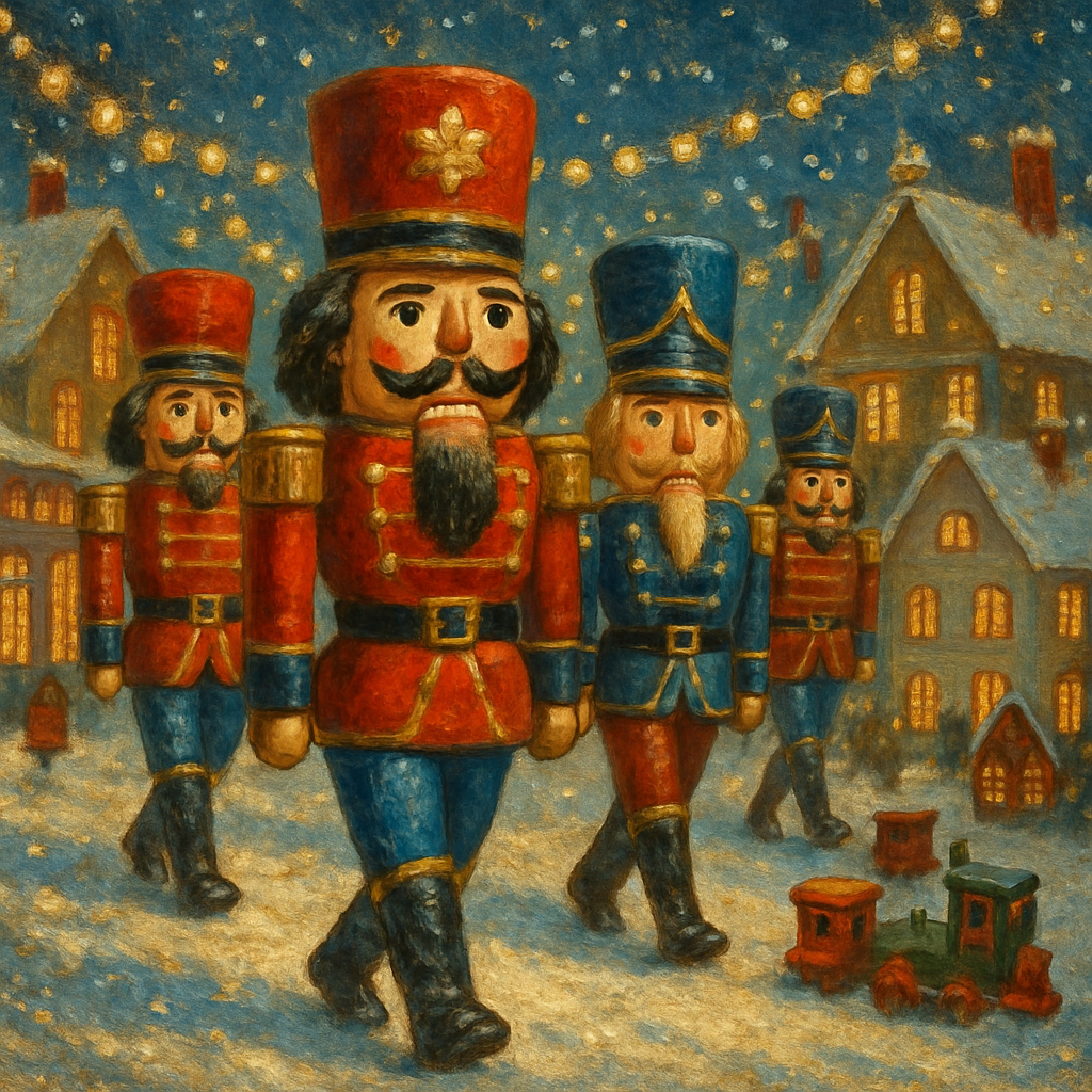 Snowy Nutcracker Parade Through Toy Town - DIY Painting By Numbers Kit