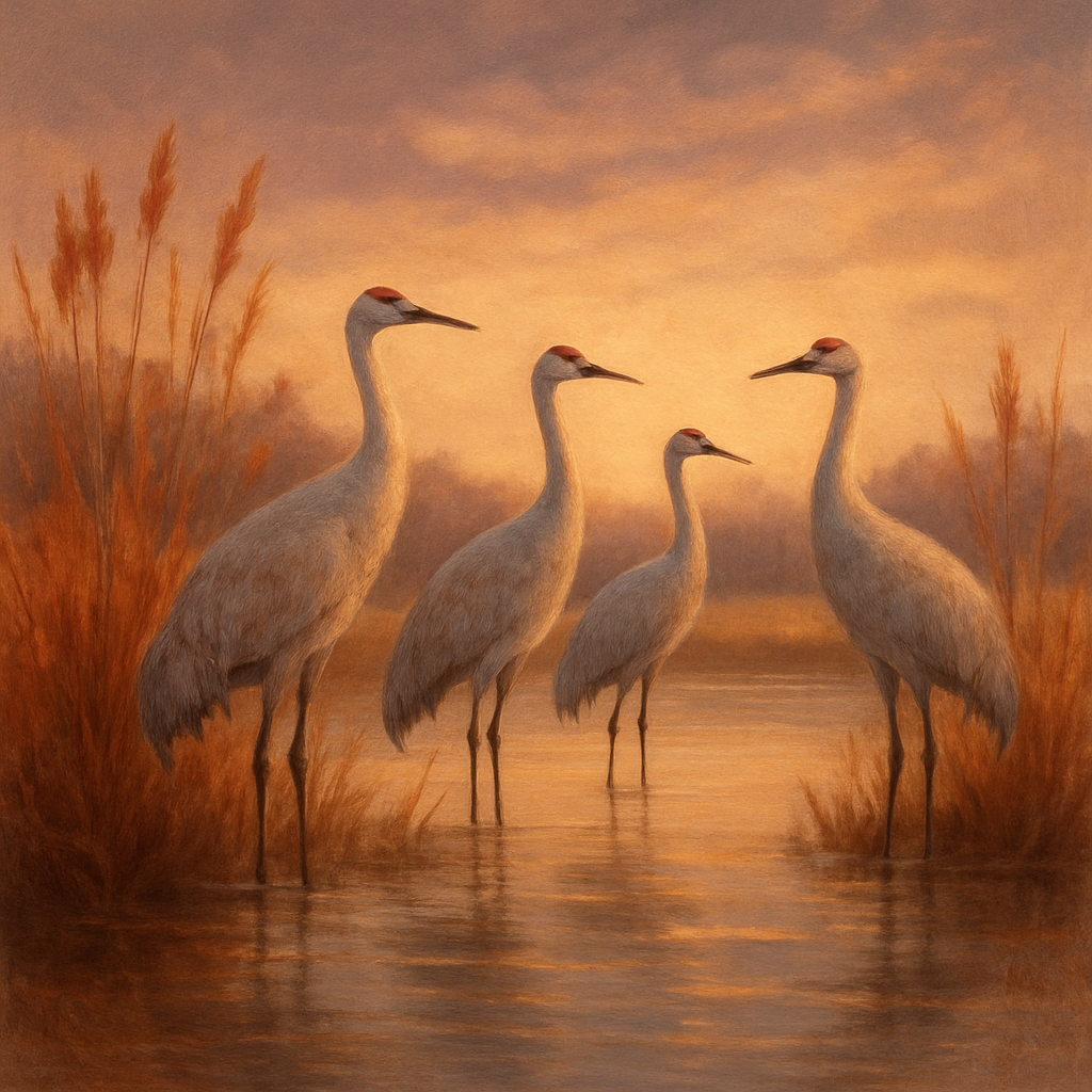 Cranes At The Amber Marsh Dawn - DIY Painting By Numbers Kit