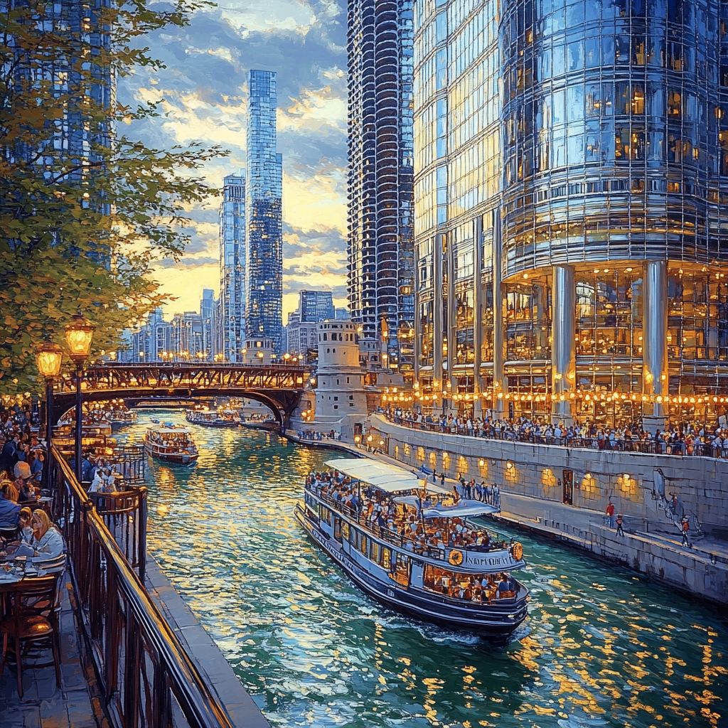 Chicago Riverwalk Architecture Chicago United States - DIY Painting By Numbers Kit