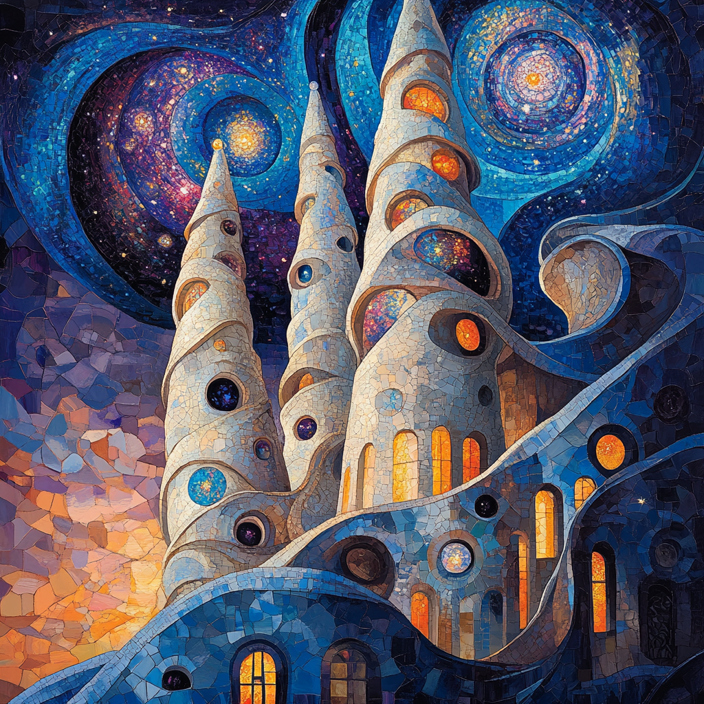 Antonio Gaudi Inspired Spiral Galaxy Cathedral - DIY Painting By Numbers Kit