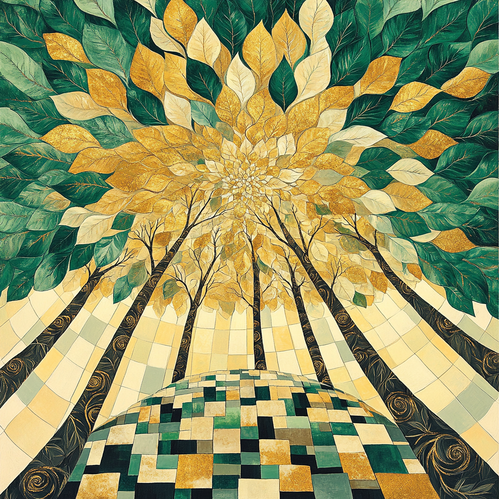 Gustav Klimt Inspired Golden Forest Canopy Mosaic - DIY Painting By Numbers Kit