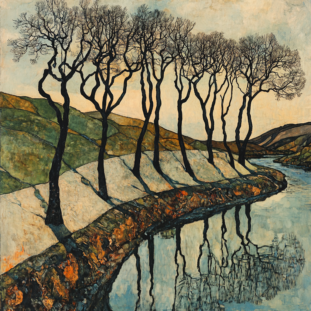 Egon Schiele Inspired Bare Trees by River - DIY Painting By Numbers Kit