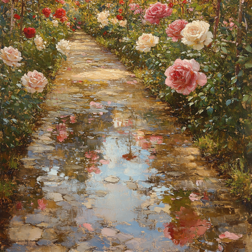 Claude Monet Inspired Rose Garden Reflections After Rain - DIY Painting By Numbers Kit