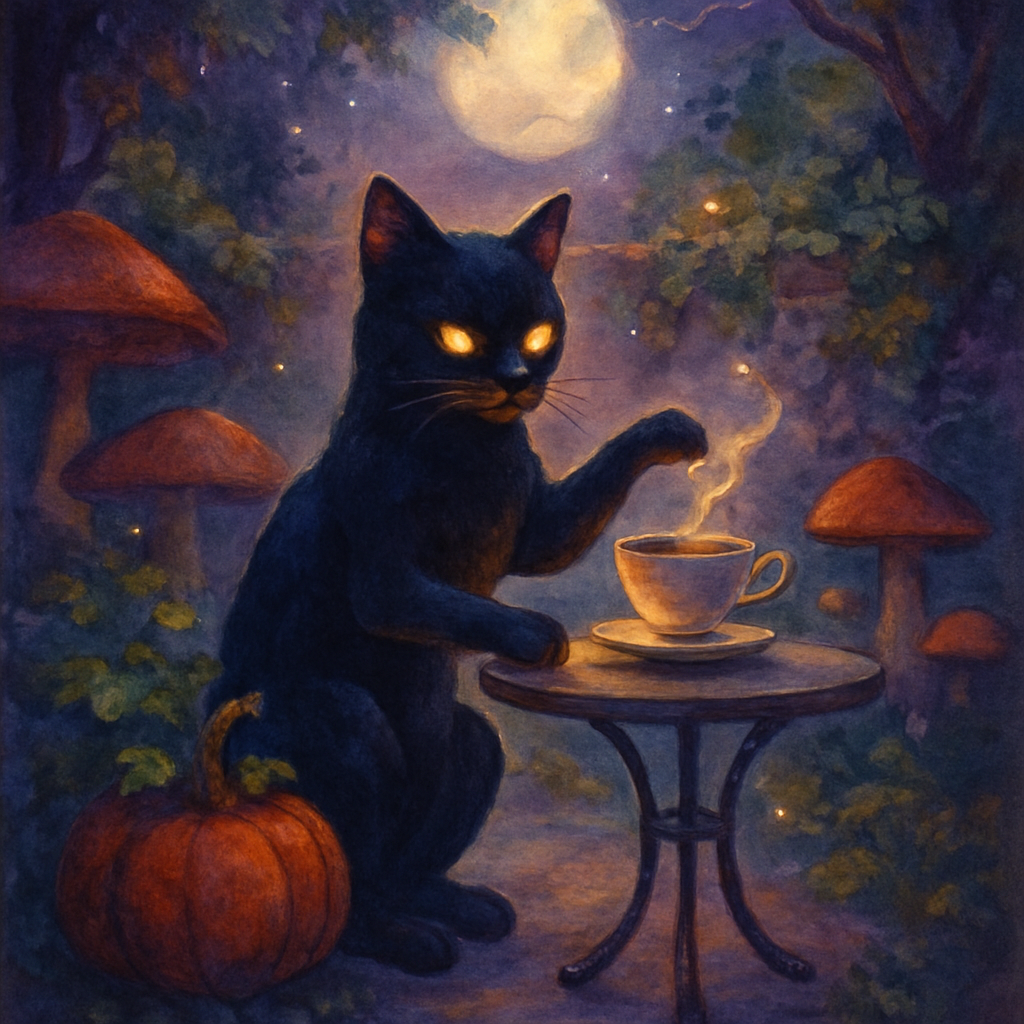 The Black Cat Tea Garden at Moonrise - DIY Painting By Numbers Kit