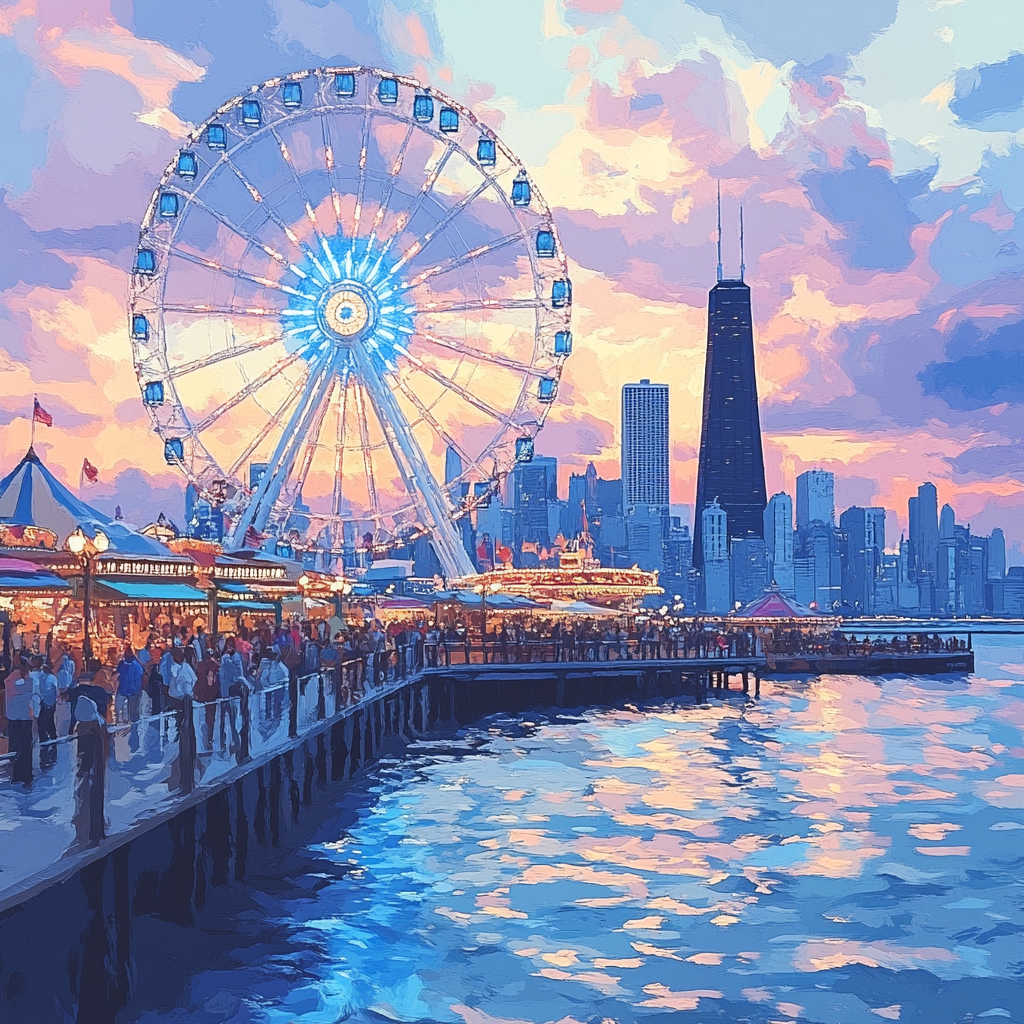 Evening At Navy Pier Chicago United States - DIY Painting By Numbers Kit