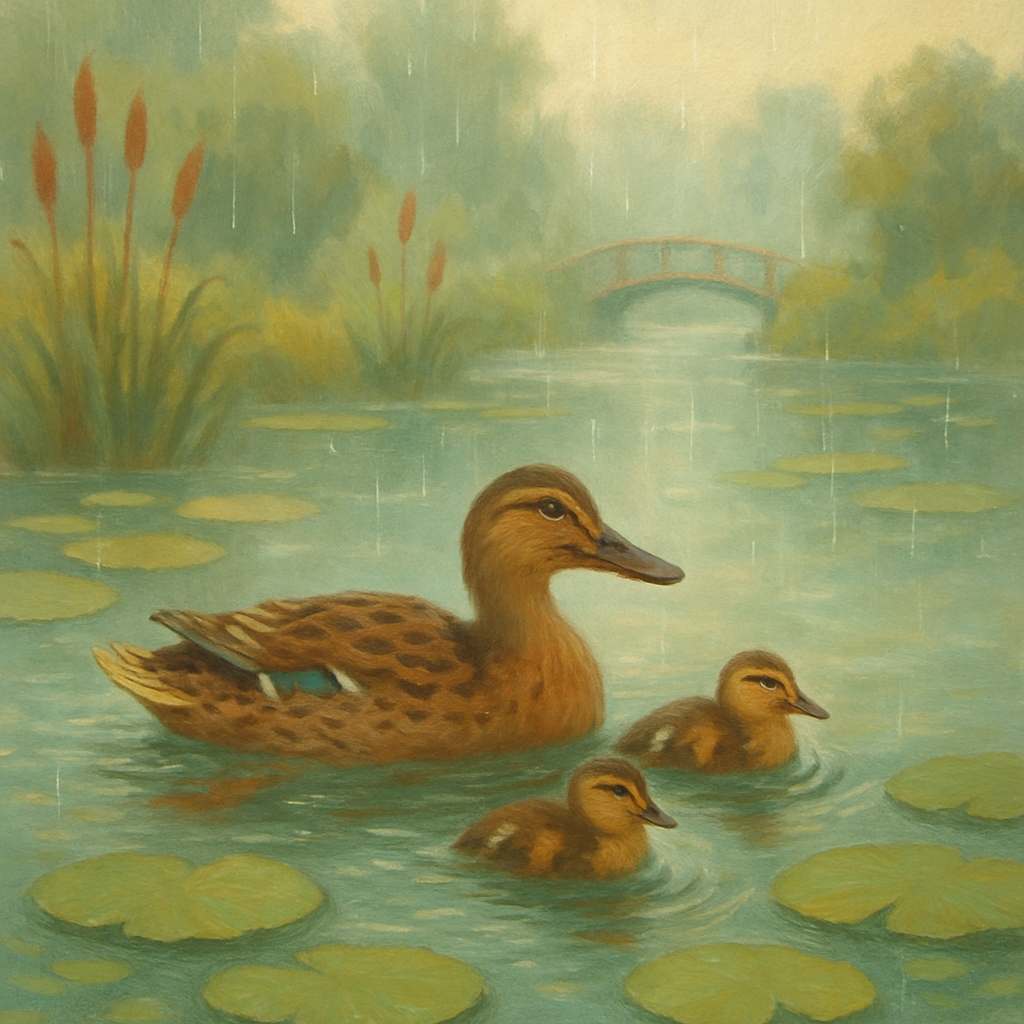 Ducks Among Lilies at Soft Rainfall - DIY Painting By Numbers Kit