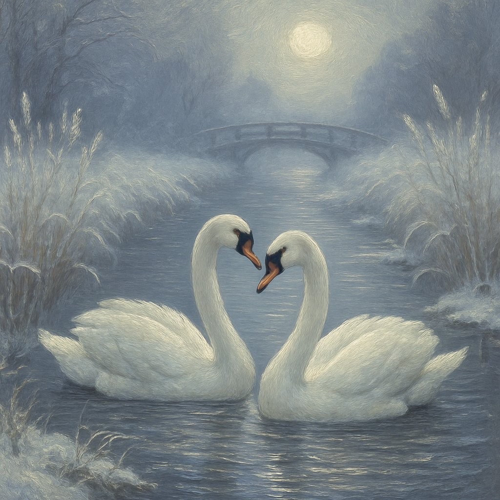 Moonlit Swans in a Frost Quiet Canal - DIY Painting By Numbers Kit