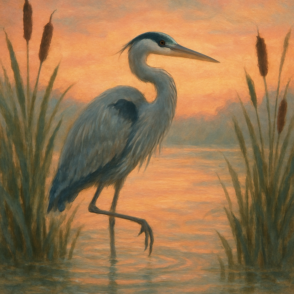 Heron at the Reed Framed Sunset Marsh - DIY Painting By Numbers Kit