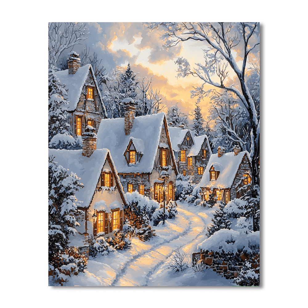 Kinkade Inspired Illuminated Winter Wonderland - DIY Painting By Numbers Kit