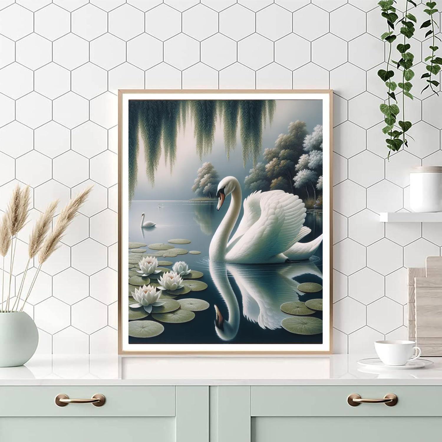 Elegant Swan Lake Reflection - DIY Painting By Numbers Kit