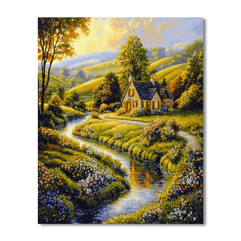 Kinkade Inspired Rustic Reflections - DIY Painting By Numbers Kit
