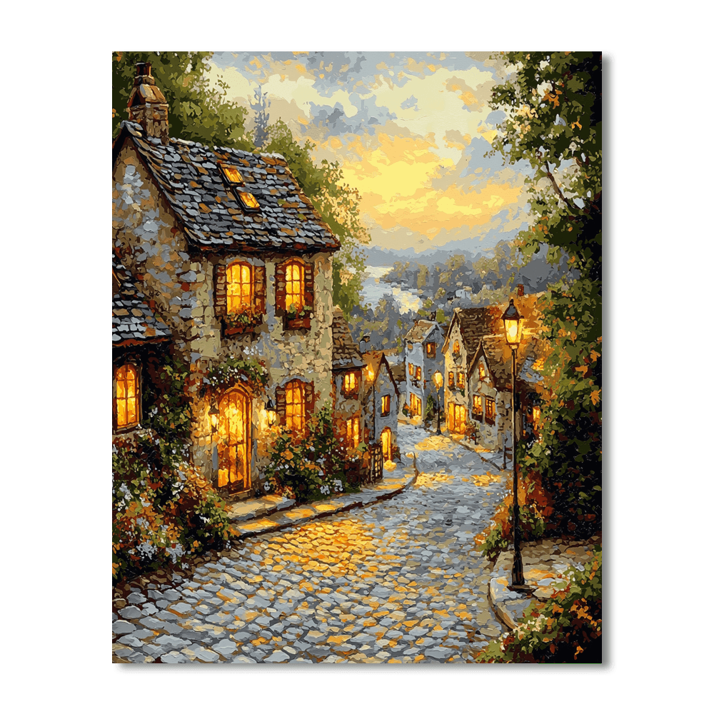 Kinkade Inspired Historical Streetscape - DIY Painting By Numbers Kit