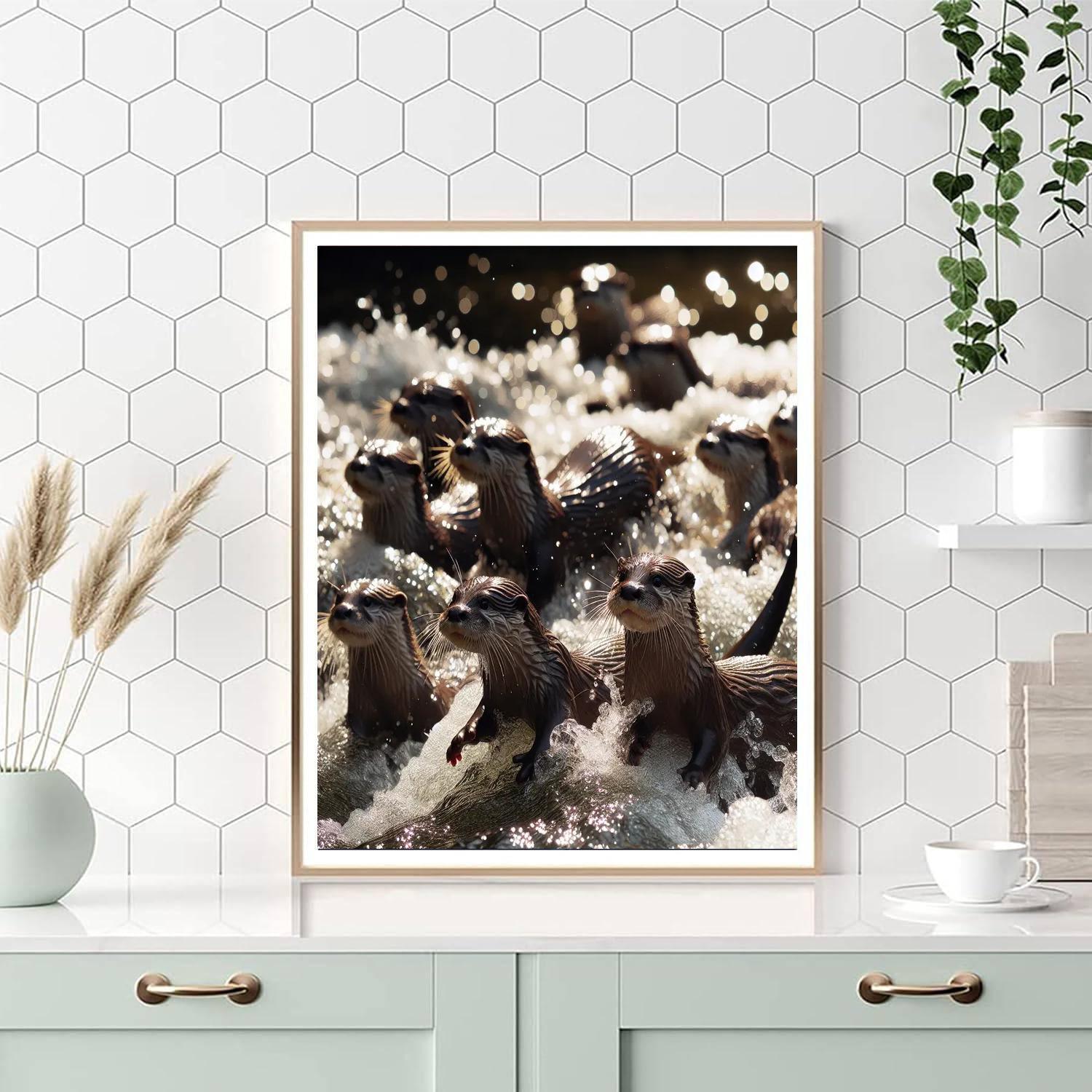 Playful Otters in River Adventure - DIY Painting By Numbers Kit