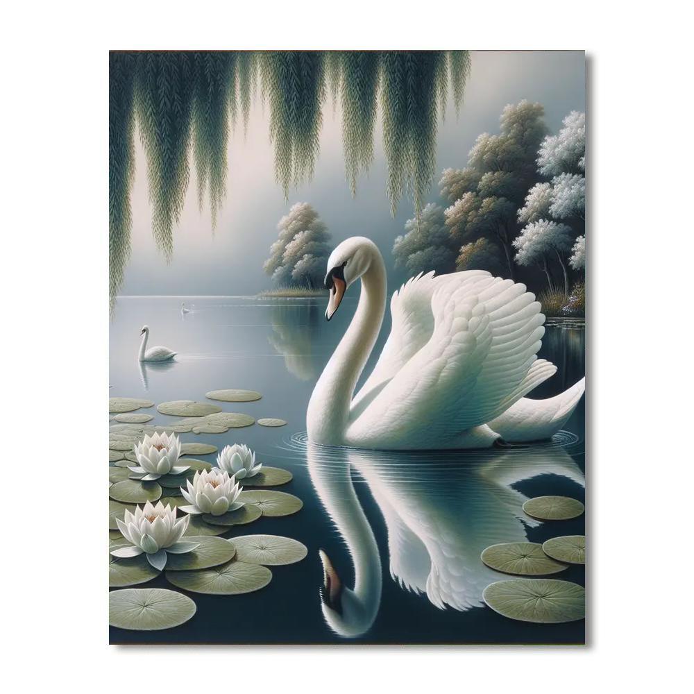 Elegant Swan Lake Reflection - DIY Painting By Numbers Kit