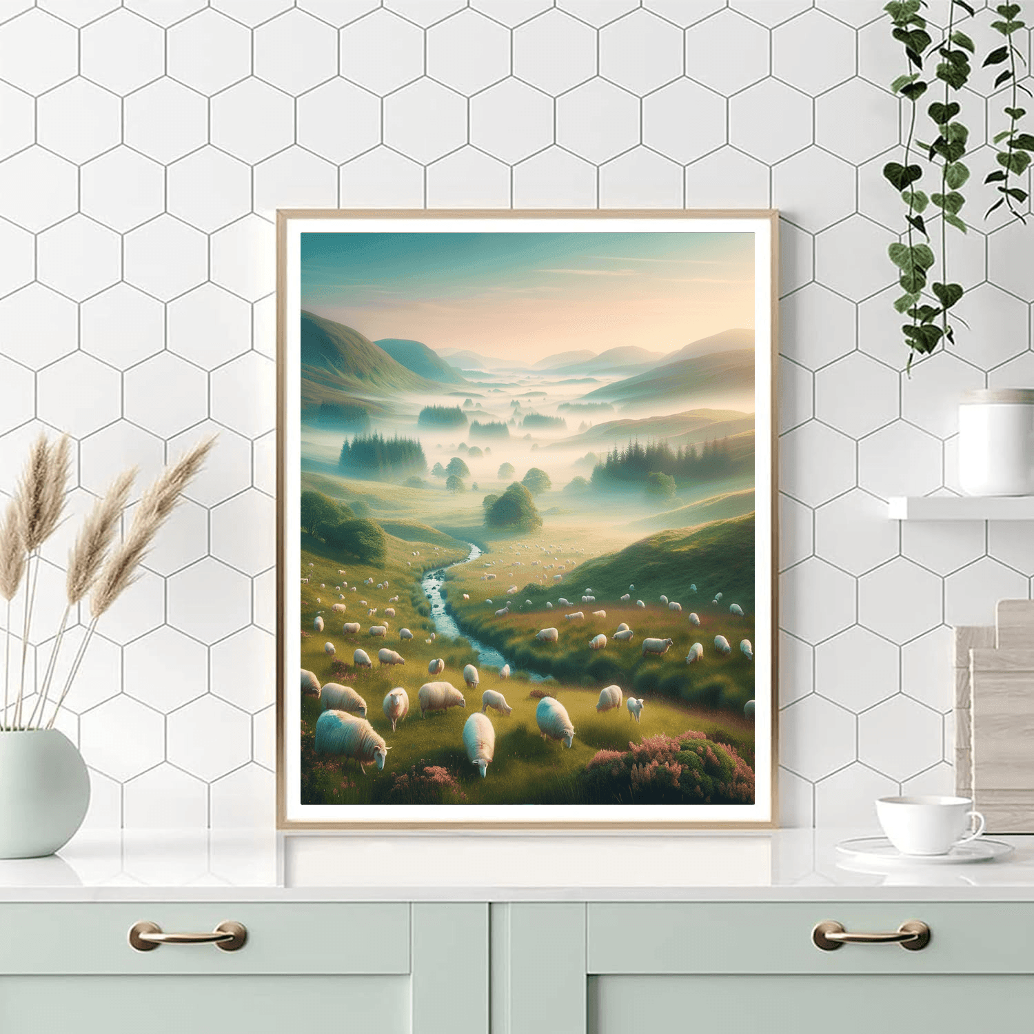 Serene Highland Meadow with Grazing Sheep - DIY Painting By Numbers Kit
