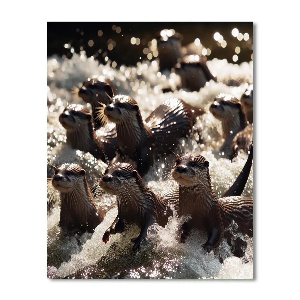 Playful Otters in River Adventure - DIY Painting By Numbers Kit