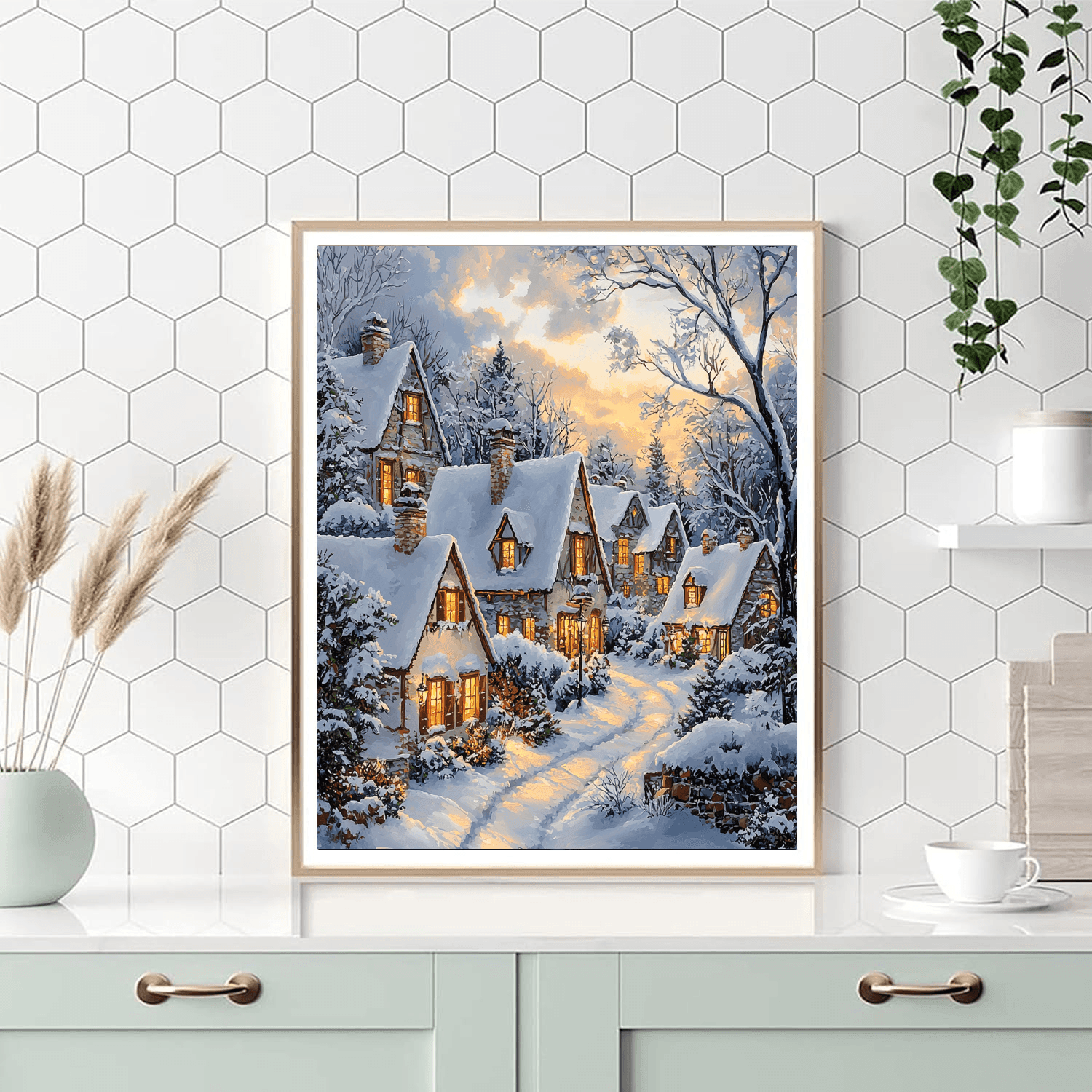 Kinkade Inspired Illuminated Winter Wonderland - DIY Painting By Numbers Kit